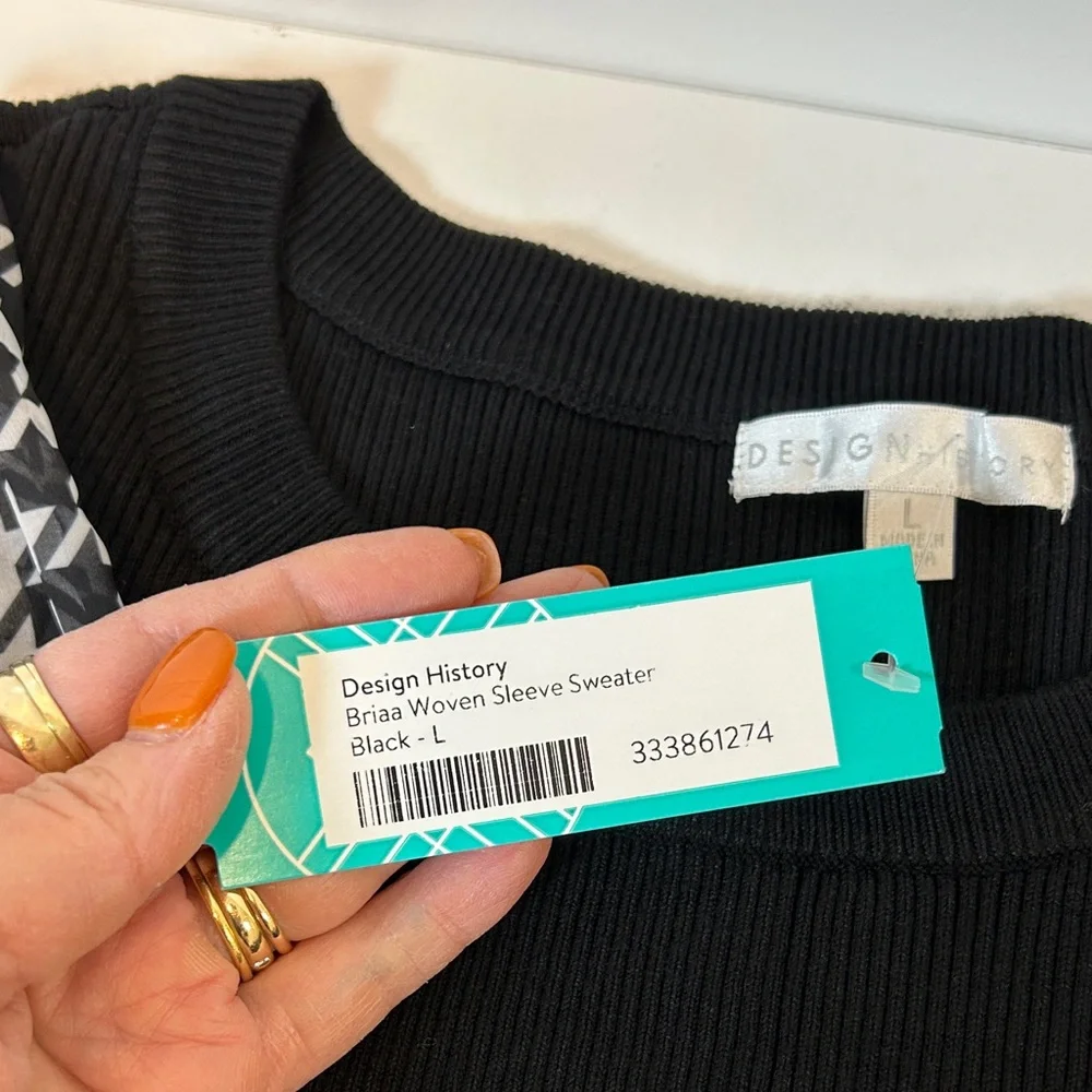 Design History Printed Houndstooth Chiffon Long Sleeve Sweater Women’s‎ Size - Picture 10 of 12